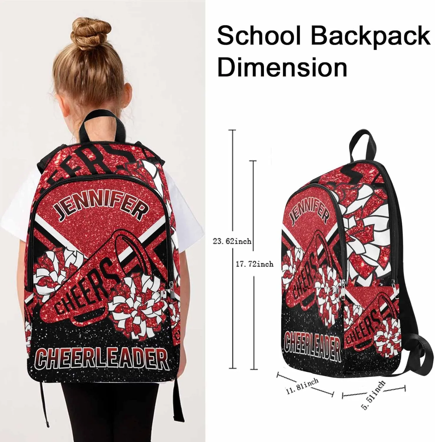 MyPupSocks Personalized Waterproof Elementary Backpack Personalized School Bags Cheerleaders for Teens with Name Text Customize School Bag Backpack