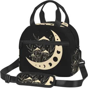 Mystical Mushroom Magic Moon Lunch Bag Hand Tote Crossbody Insulated Lunch Bag Large Portable Lunch Box