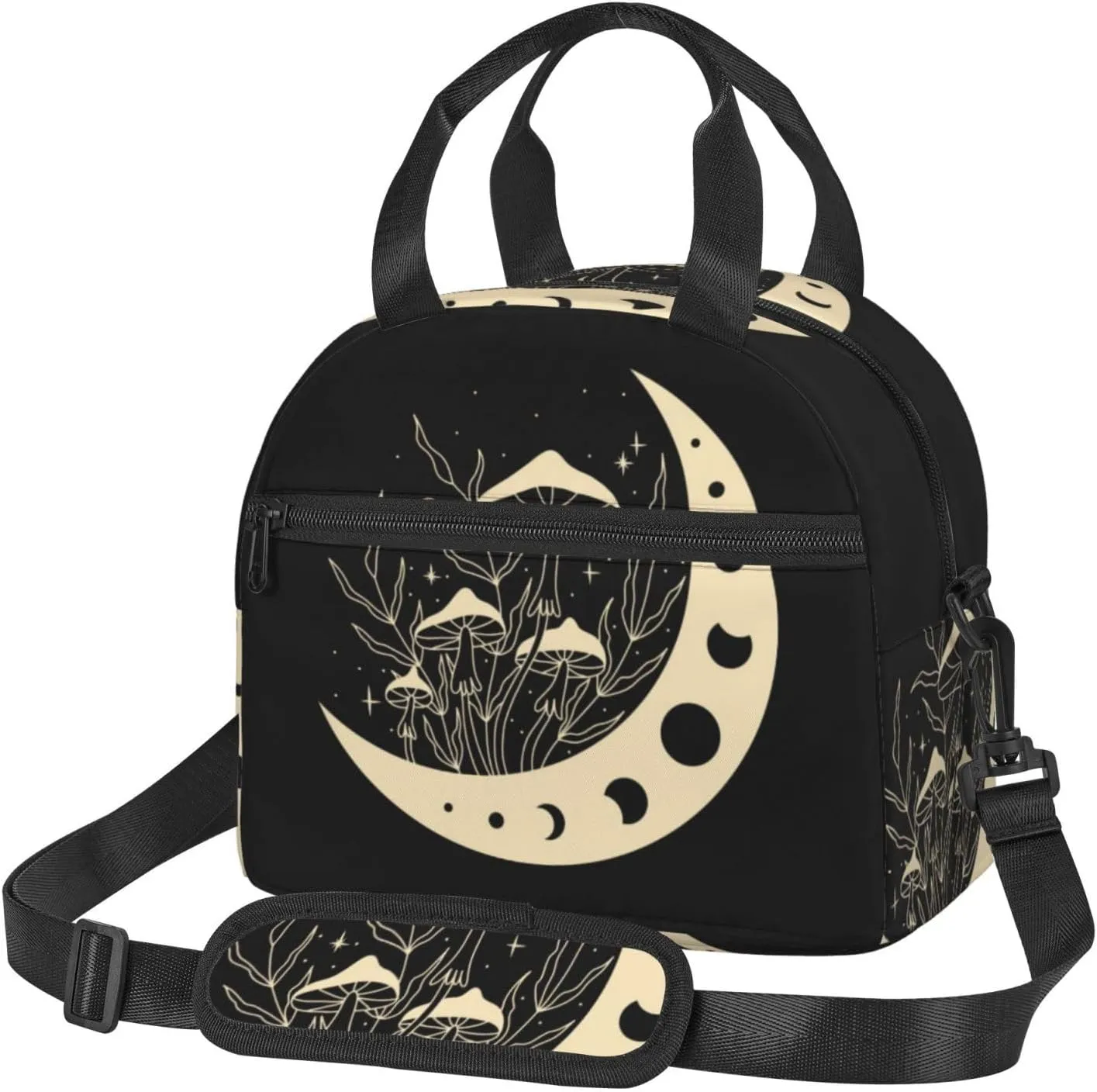 Mystical Mushroom Magic Moon Lunch Bag Hand Tote Crossbody Insulated Lunch Bag Large Portable Lunch Box