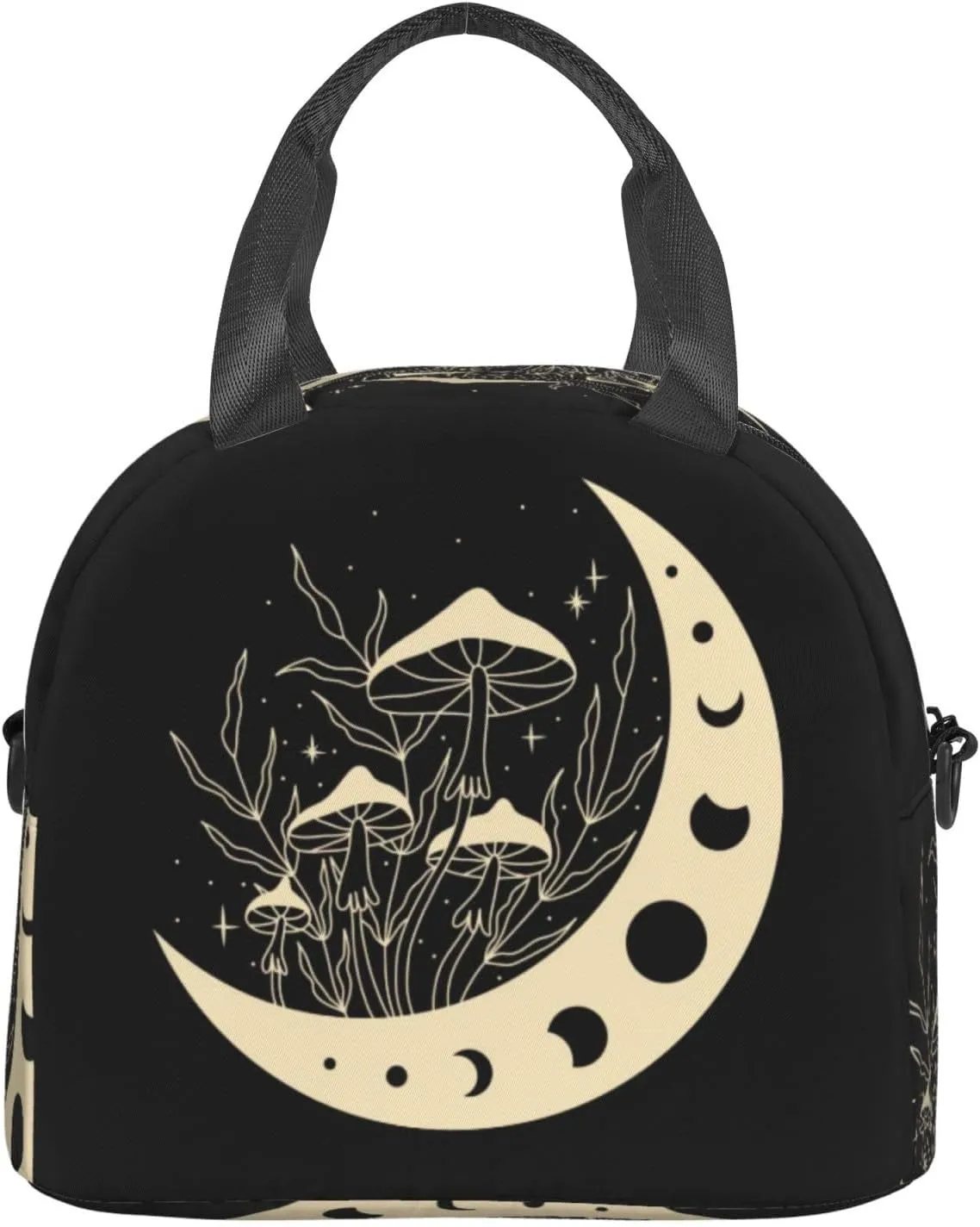 Mystical Mushroom Magic Moon Lunch Bag Hand Tote Crossbody Insulated Lunch Bag Large Portable Lunch Box