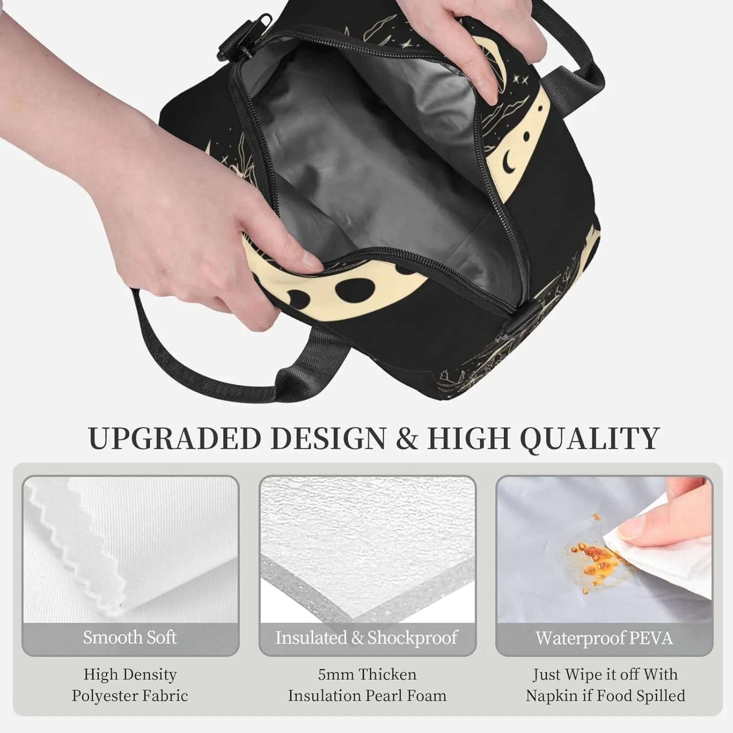 Mystical Mushroom Magic Moon Lunch Bag Hand Tote Crossbody Insulated Lunch Bag Large Portable Lunch Box