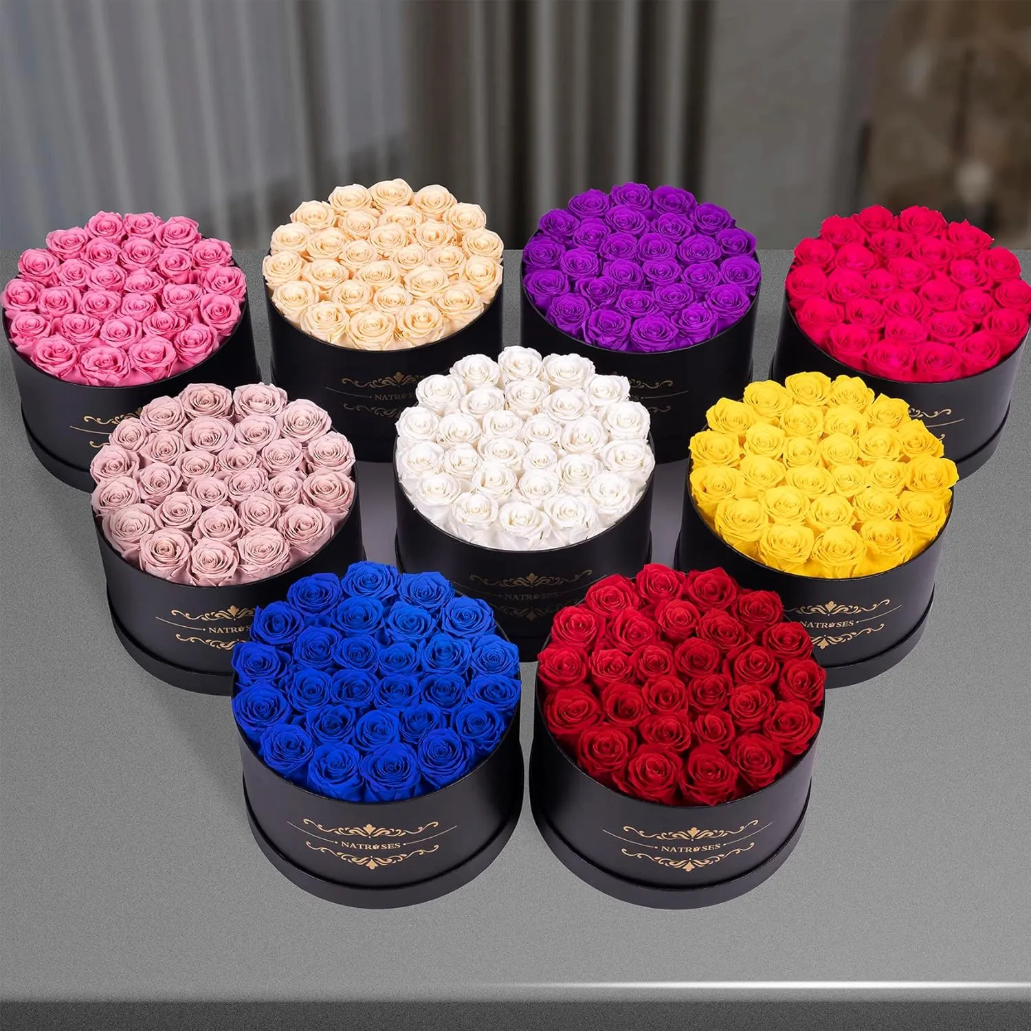 NATROSES 27 Piece Forever Preserved Roses in a Box, Preserved Flowers for Delivery Birthday, Flowers Gifts for Mothers Day, Hot Pink