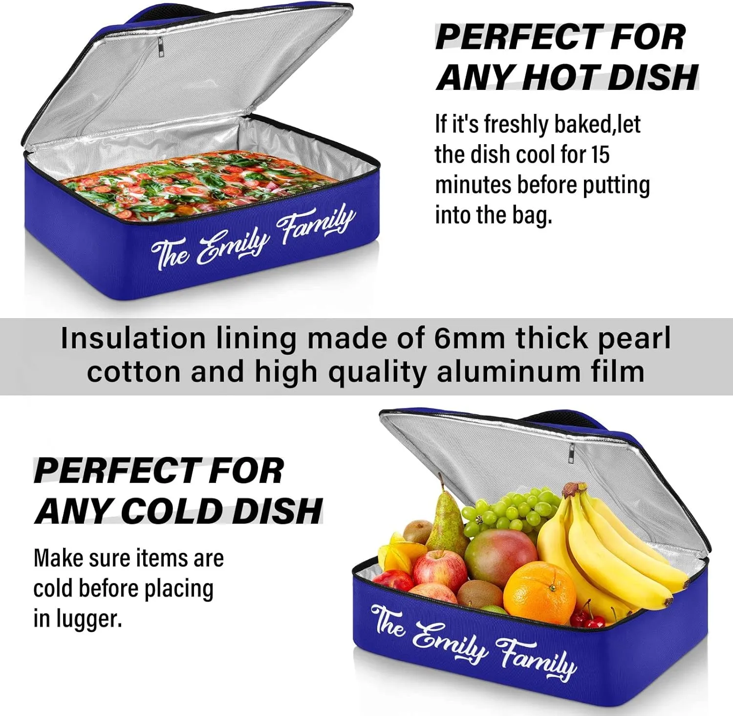Navy Custom Casserole Carriers for Hot or Cold Food Personalized Name Insulated Casserole Dish Carrier Bag Lunch Tote Bag for Cookouts Party Picnic Beach