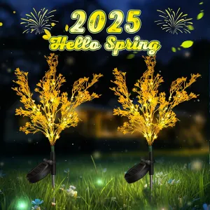 Neporal Solar Lights Outdoor Decorative 2PK, 7-Stems Golden Solar Flowers Outdoor Waterproof for Garden, Yard, Patio,Flower Pots - Gardening Gifts for Women
