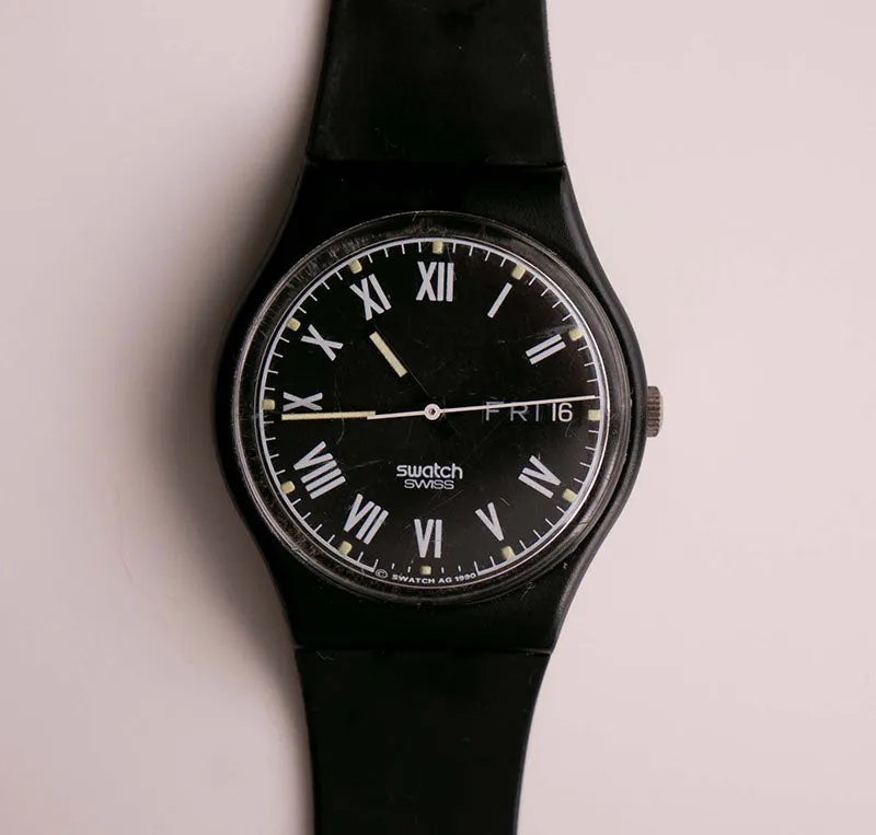 NERO GB722 Swatch Watch Vintage | All Black Minimalist Date Swatch Watch