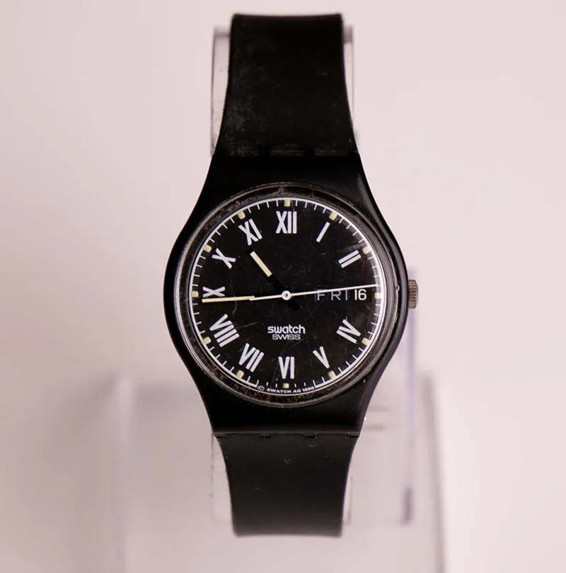 NERO GB722 Swatch Watch Vintage | All Black Minimalist Date Swatch Watch