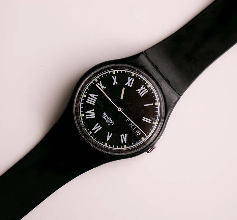 NERO GB722 Swatch Watch Vintage | All Black Minimalist Date Swatch Watch
