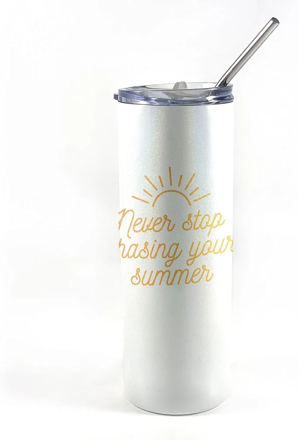Never Stop Chasing Your Summer – One 20 oz Iridescent Stainless Steel Travel Tumbler with Straw – Double Wall Vacuum Insulation– Keep Beverages Cold For Up to 18 Hours or Hot for 6 Hours