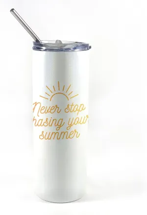 Never Stop Chasing Your Summer – One 20 oz Iridescent Stainless Steel Travel Tumbler with Straw – Double Wall Vacuum Insulation– Keep Beverages Cold For Up to 18 Hours or Hot for 6 Hours