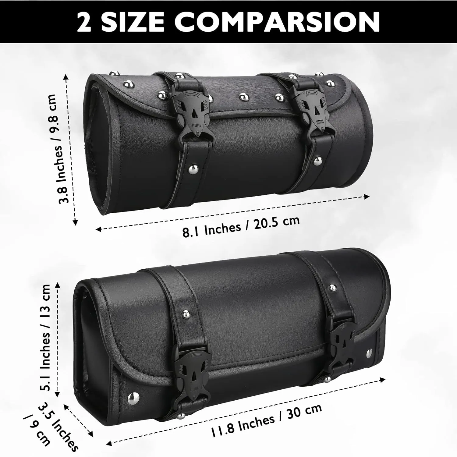 Neween Motorcycle Tool Bag, Motorcycle Fork Bag PU Leather Universal Saddlebag Front Fork Handlebar Sissybar Storage Roll Pouch for Sportster, Scooter (Large, Black)