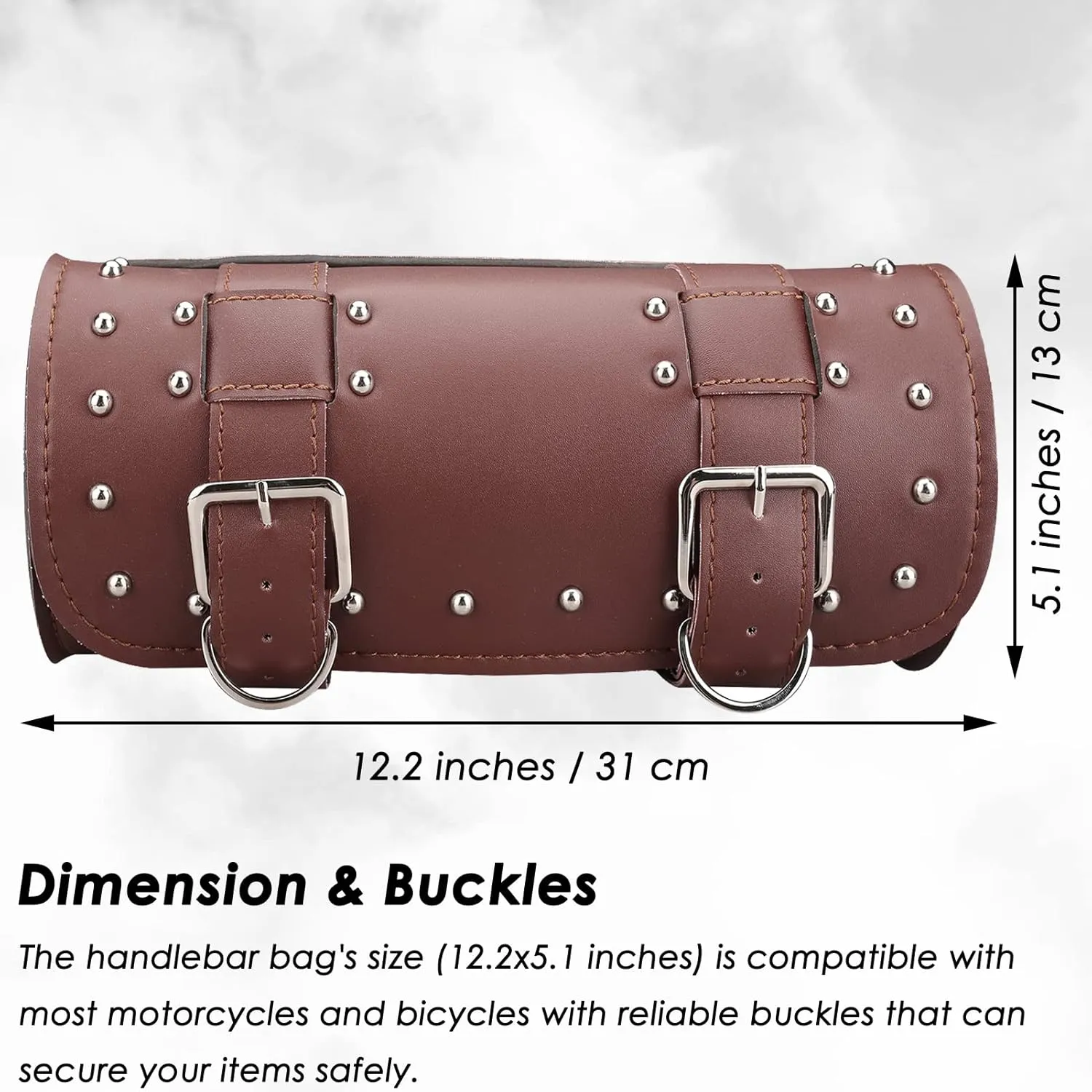 Neween Motorcycle Tool Bag, Motorcycle Fork Bag PU Leather Universal Saddlebag Front Fork Handlebar Sissybar Storage Roll Pouch for Sportster, Scooter (Large, Brown)
