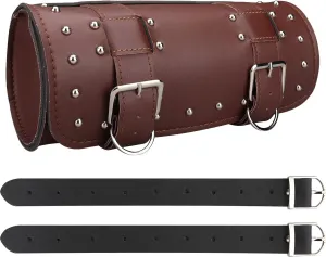 Neween Motorcycle Tool Bag, Motorcycle Fork Bag PU Leather Universal Saddlebag Front Fork Handlebar Sissybar Storage Roll Pouch for Sportster, Scooter (Large, Brown)