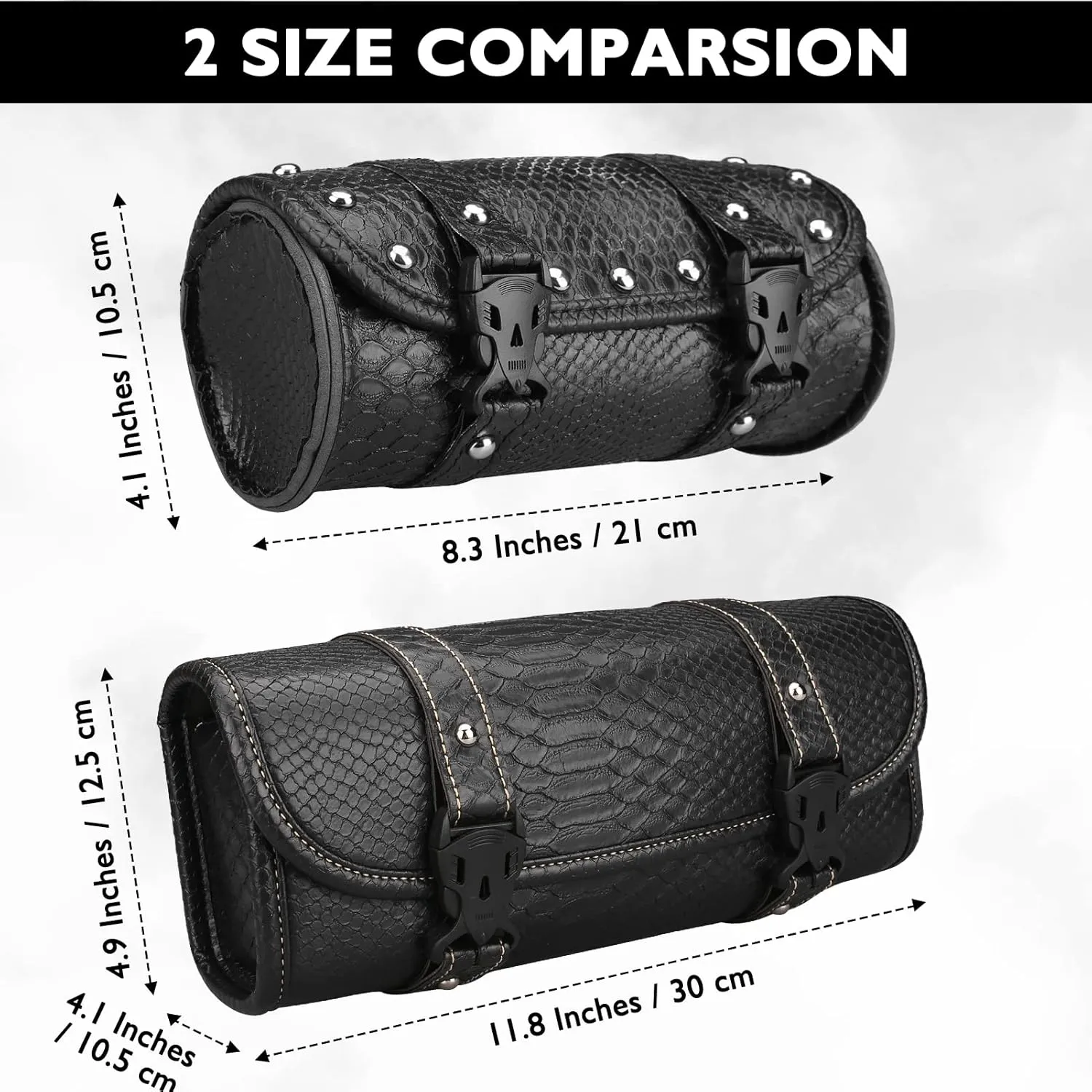 Neween Motorcycle Tool Bag, Motorcycle Fork Bag PU Leather Universal Saddlebag Front Fork Handlebar Sissybar Storage Roll Pouch for Sportster, Scooter (Medium, Black Crocodile)