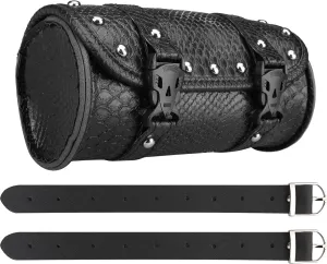 Neween Motorcycle Tool Bag, Motorcycle Fork Bag PU Leather Universal Saddlebag Front Fork Handlebar Sissybar Storage Roll Pouch for Sportster, Scooter (Medium, Black Crocodile)