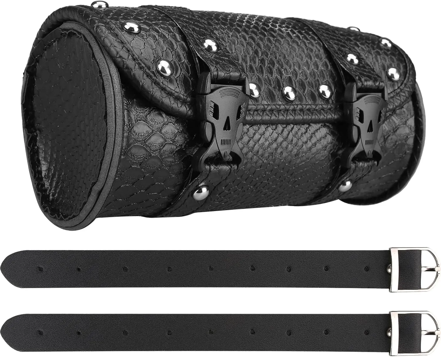 Neween Motorcycle Tool Bag, Motorcycle Fork Bag PU Leather Universal Saddlebag Front Fork Handlebar Sissybar Storage Roll Pouch for Sportster, Scooter (Medium, Black Crocodile)