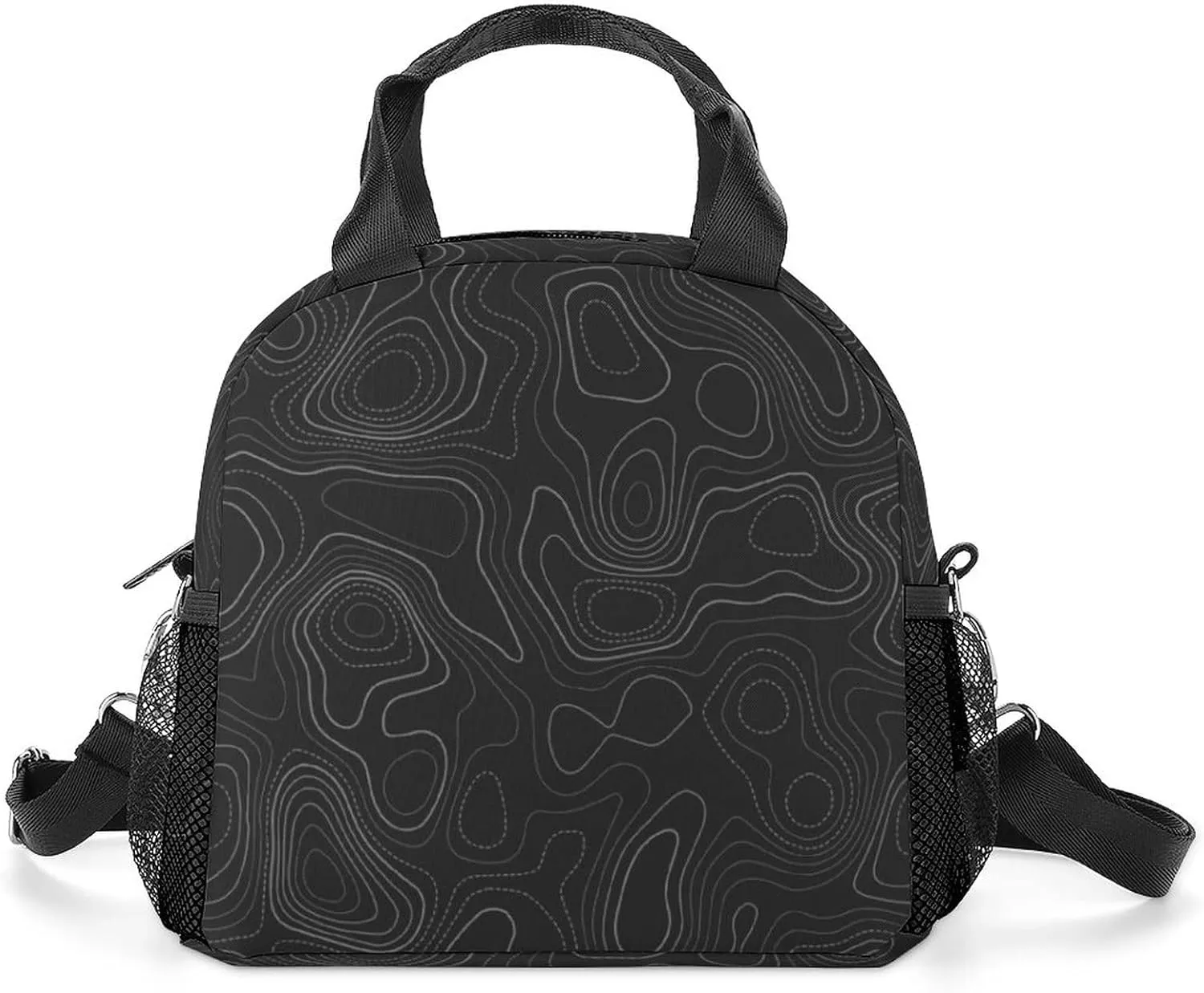 Niapessel Lunch Bag Women Kid Girls Boys Insulated Terrain Topography Print Lunch Box Thermal with Water Bottle Holder & Removable Shoulder Strap Back to School