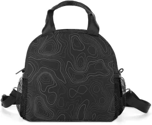 Niapessel Lunch Bag Women Kid Girls Boys Insulated Terrain Topography Print Lunch Box Thermal with Water Bottle Holder & Removable Shoulder Strap Back to School