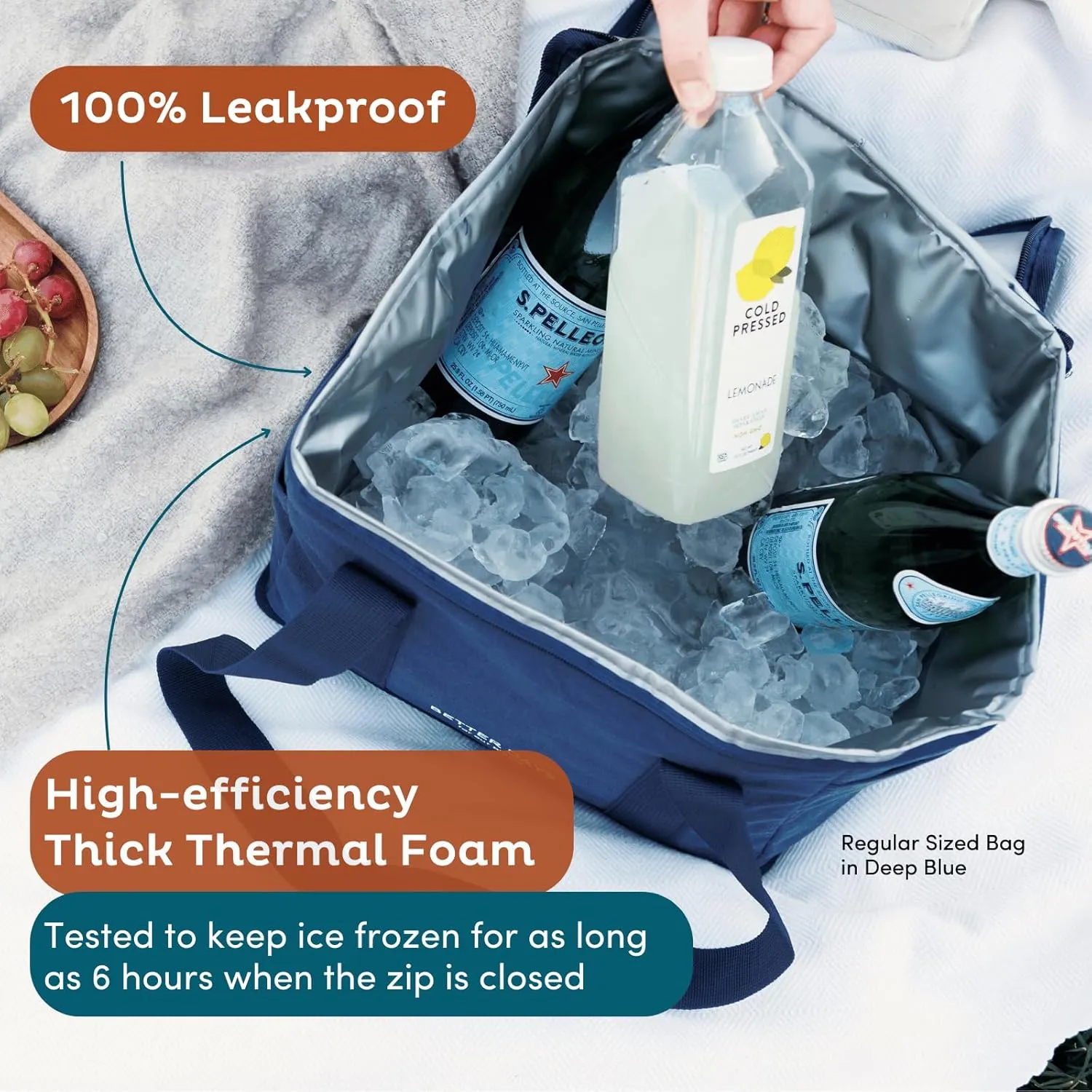 Nook Theory Reusable Insulated Grocery Bag - Leak Proof, X Large Insulated Cooler Bag - Insulated Shopping Bags for Groceries - Travel Cooler Bag for Frozen and Hot Food with Zippered Top (Mustard)