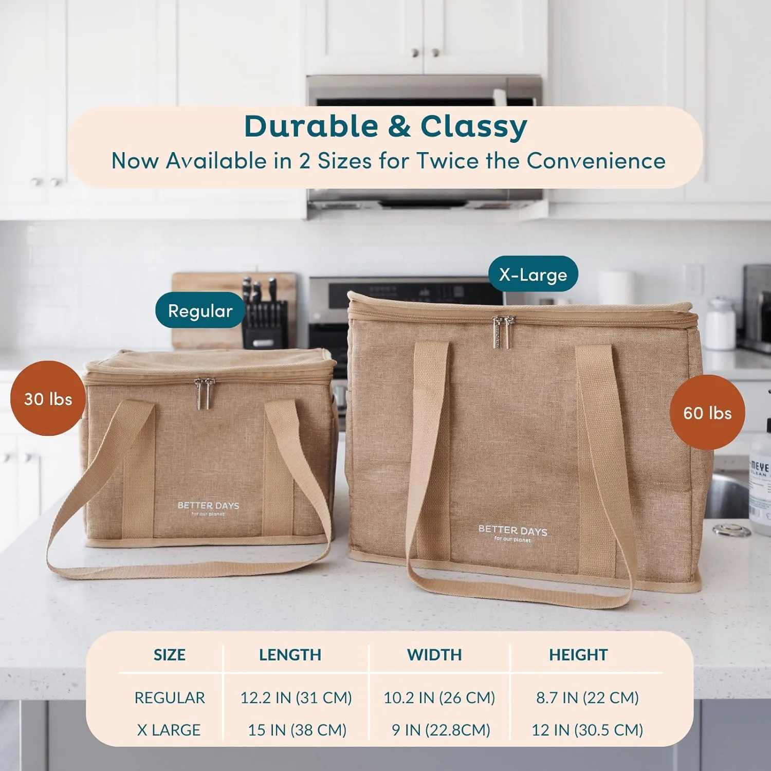 Nook Theory Reusable Insulated Grocery Bag - Leak Proof, X Large Insulated Cooler Bag - Insulated Shopping Bags for Groceries - Travel Cooler Bag for Frozen and Hot Food with Zippered Top (Mustard)