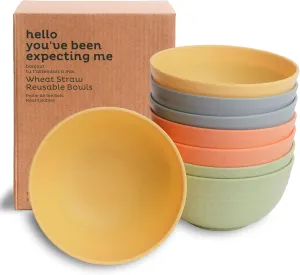 Nook Theory Reusable Wheat Straw Bowls 8 Pcs - 26 Oz Cereal Bowl, Non-Toxic Kids and Toddler Bowl, Microwavable, Dishwasher Safe and Unbreakable Dinnerware (Meadow)