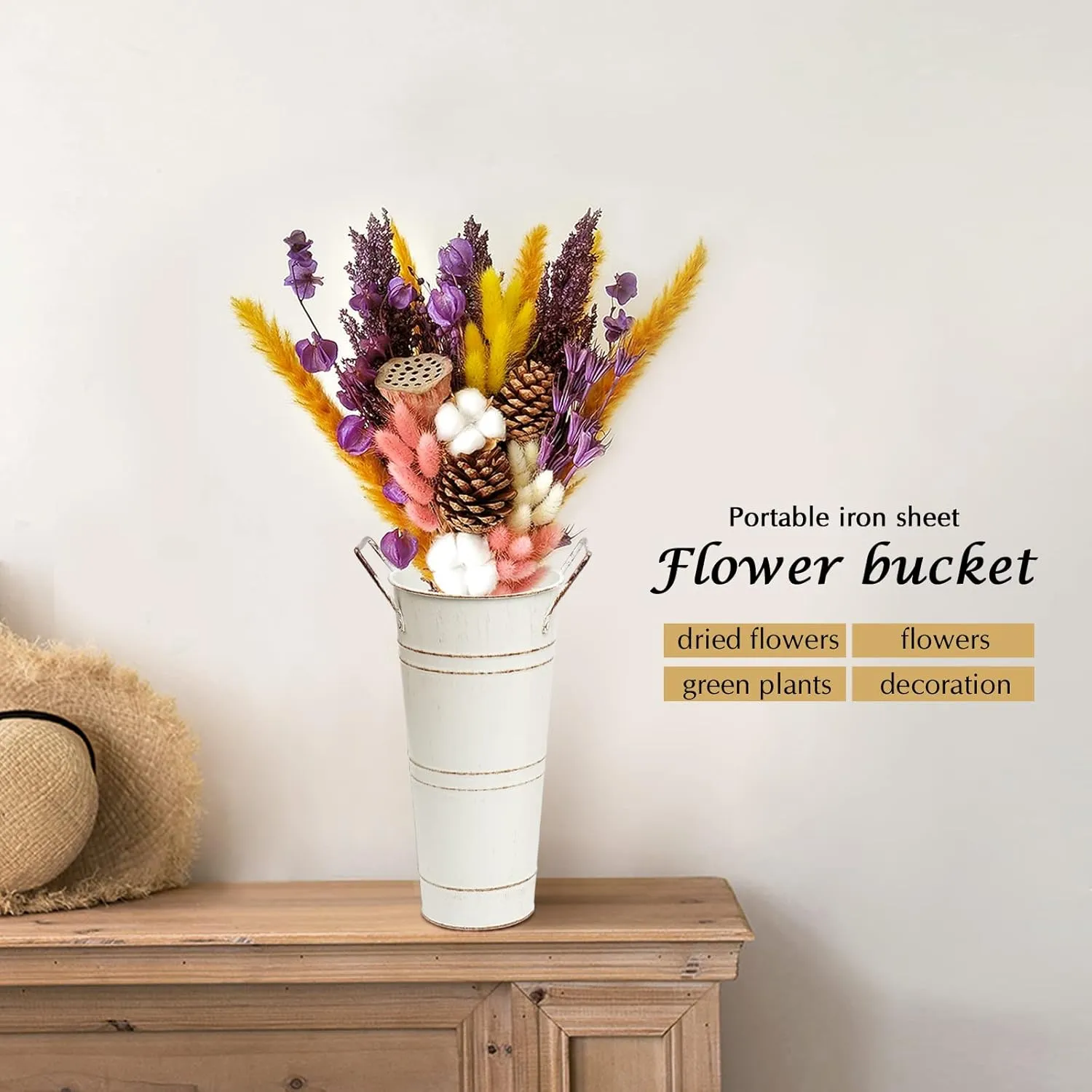 Notakia Galvanized Metal Vases Farmhouse French Flower Bucket Vases for Cut Flowers for Home Decor and Wedding Table Centerpiece Decorations (Beige Set of 8)