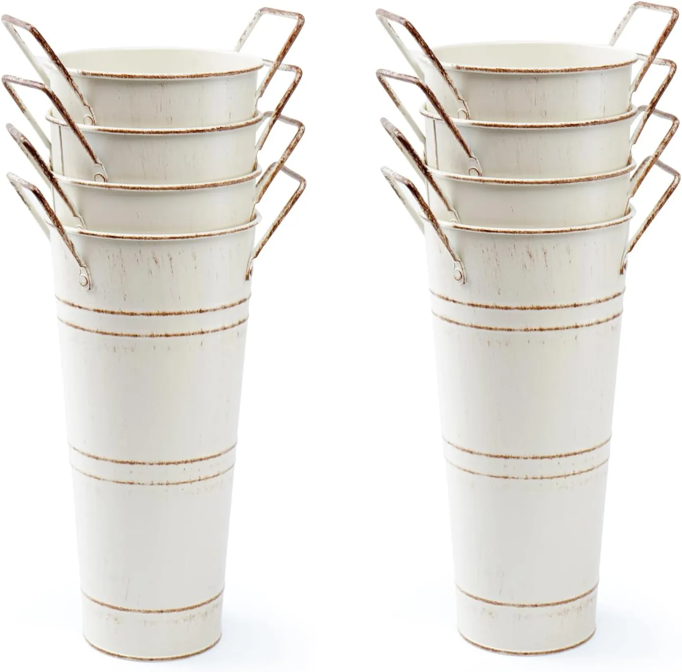 Notakia Galvanized Metal Vases Farmhouse French Flower Bucket Vases for Cut Flowers for Home Decor and Wedding Table Centerpiece Decorations (Beige Set of 8)