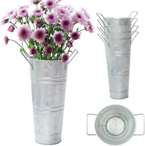 Notakia Galvanized Metal Vases Farmhouse French Flower Bucket Vases for Cut Flowers for Home Decor and Wedding Table Centerpiece Decorations (Silver Set of 4 (9 Inch))