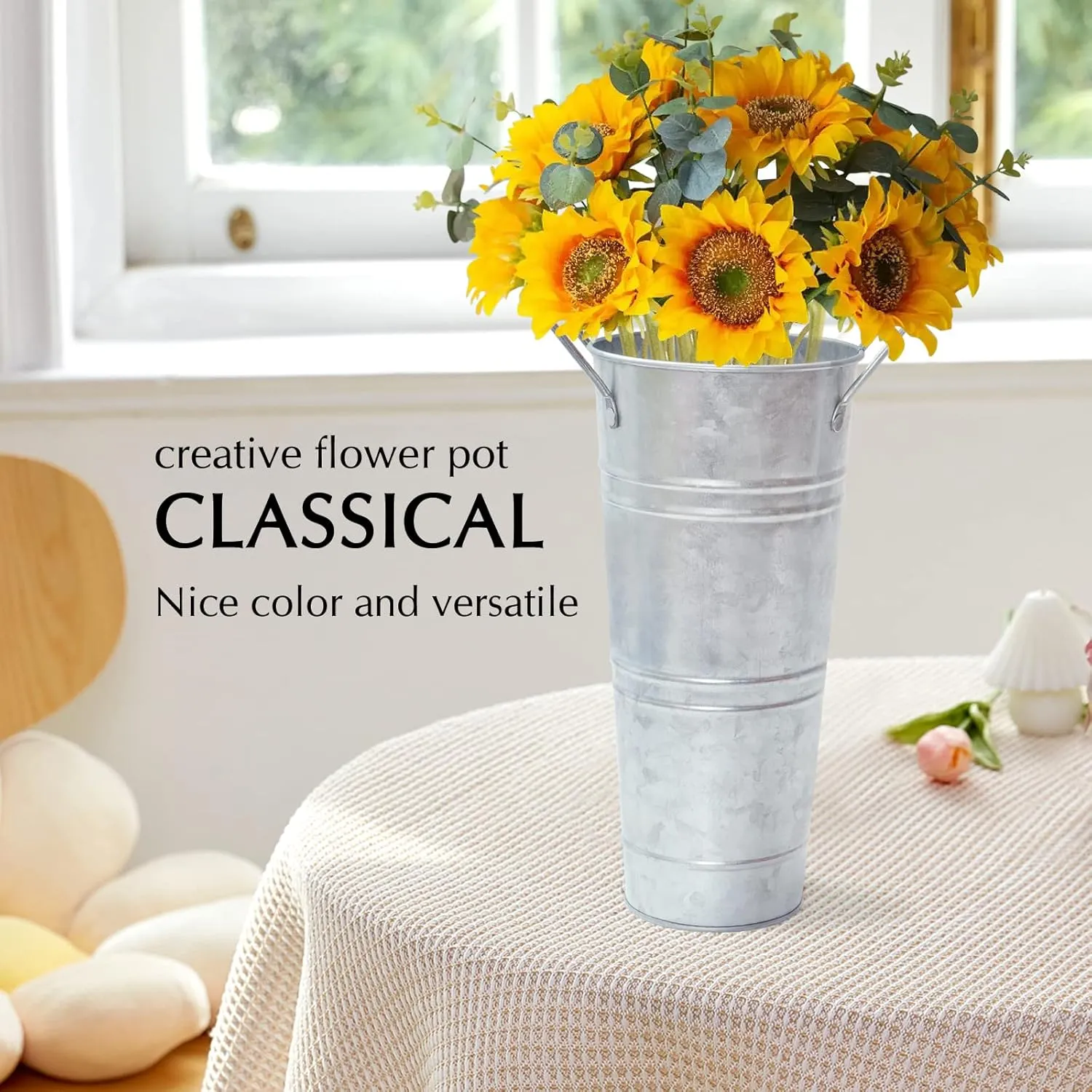 Notakia Galvanized Metal Vases Farmhouse French Flower Bucket Vases for Cut Flowers for Home Decor and Wedding Table Centerpiece Decorations (Silver Set of 4 (9 Inch))