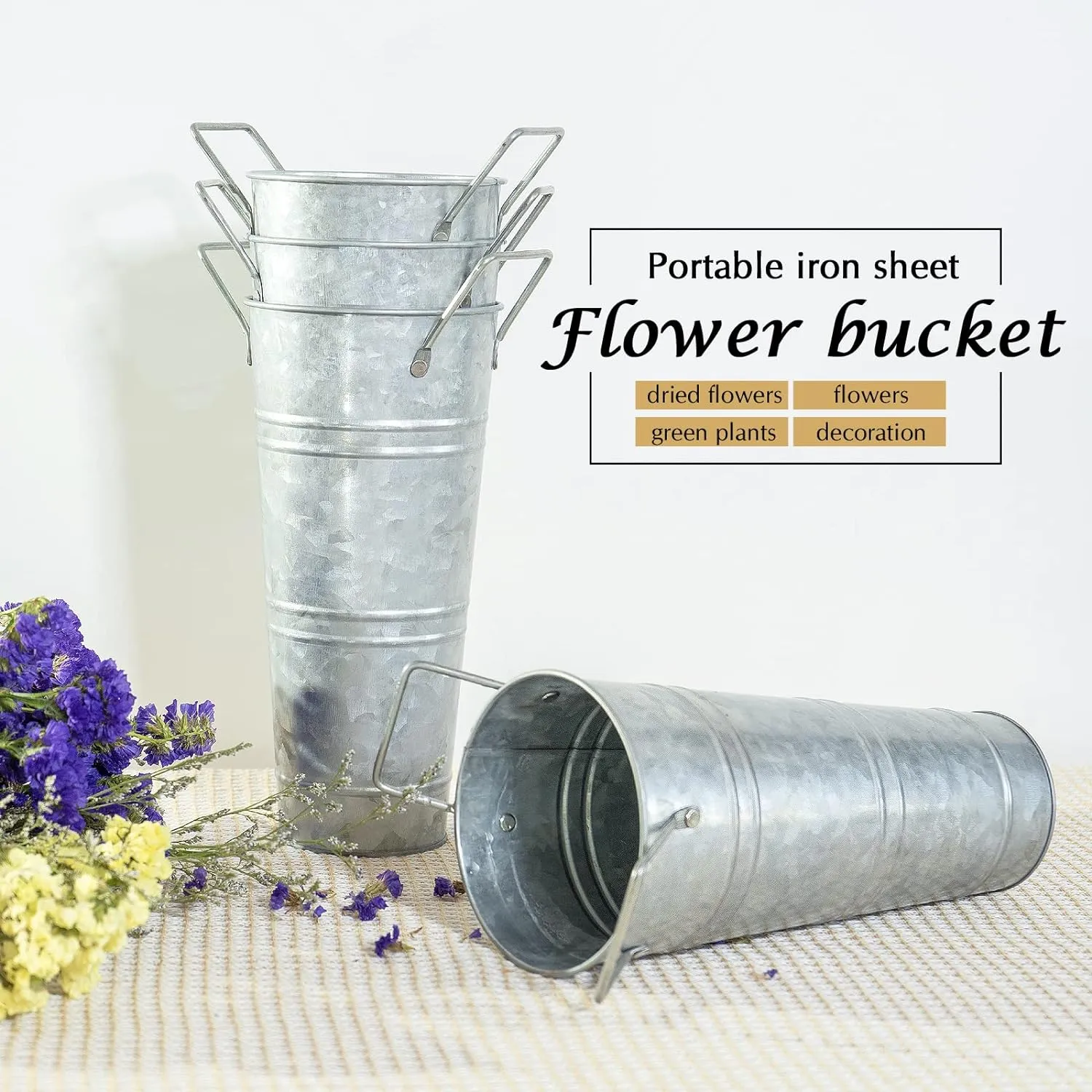 Notakia Galvanized Metal Vases Farmhouse French Flower Bucket Vases for Cut Flowers for Home Decor and Wedding Table Centerpiece Decorations (Silver Set of 4 (9 Inch))