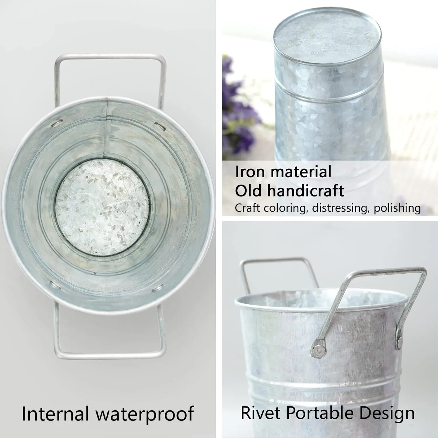 Notakia Galvanized Metal Vases Farmhouse French Flower Bucket Vases for Cut Flowers for Home Decor and Wedding Table Centerpiece Decorations (Silver Set of 4 (9 Inch))