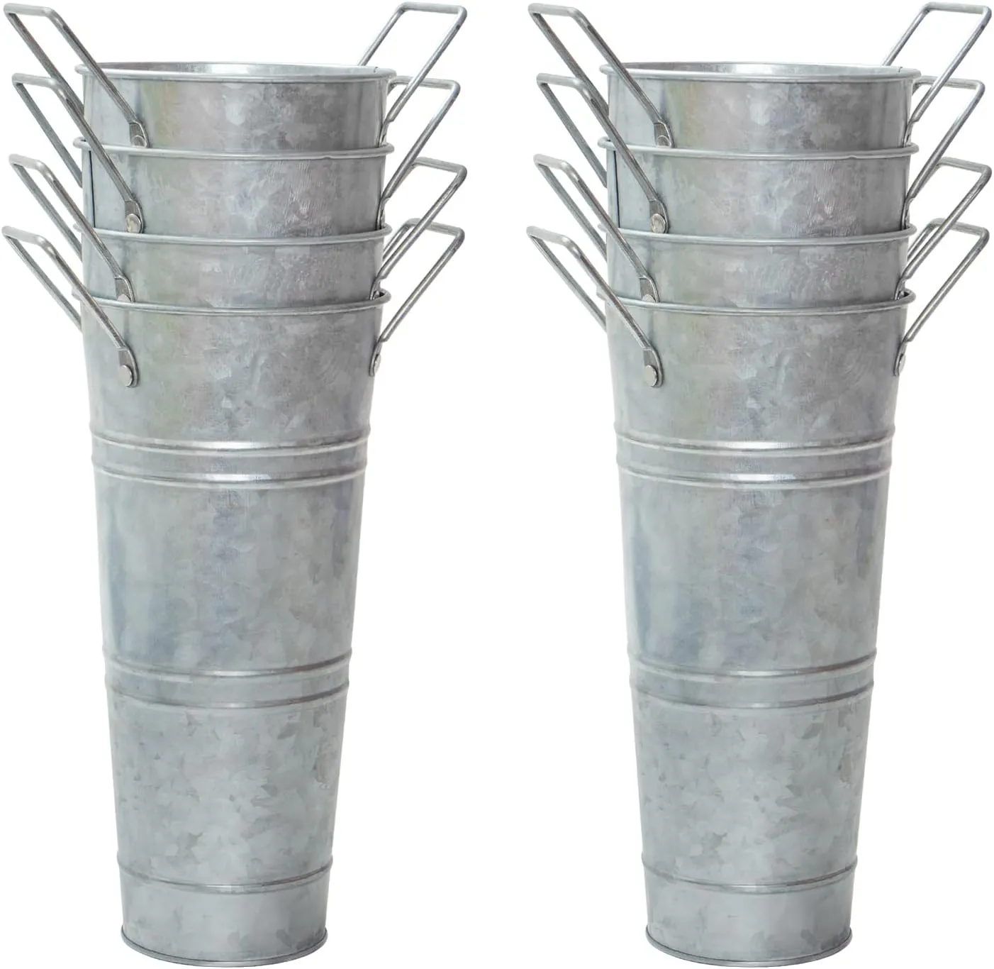 Notakia Galvanized Metal Vases Farmhouse French Flower Bucket Vases for Cut Flowers for Home Decor and Wedding Table Centerpiece Decorations (Silver Set of 8)