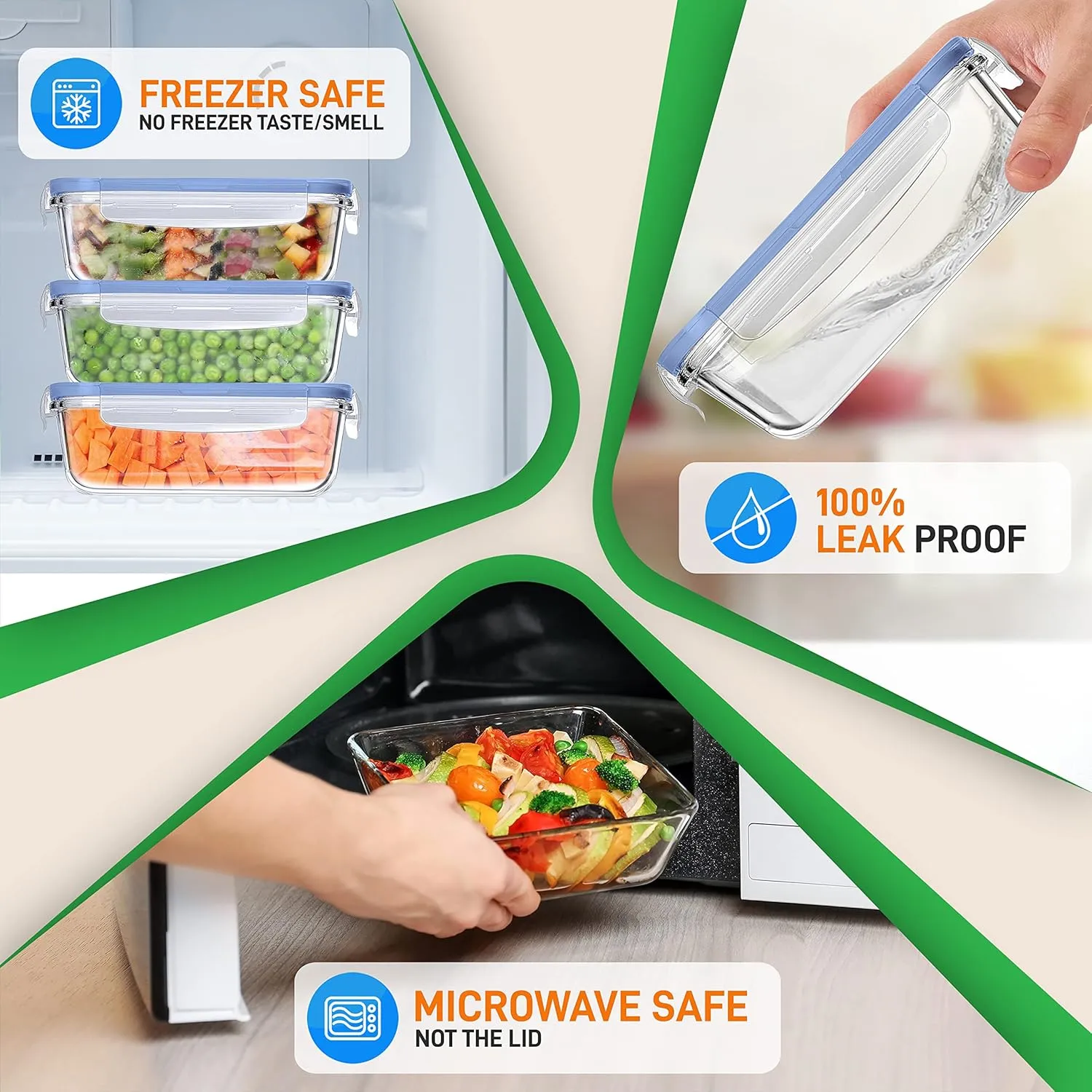 NutriChef 10-Piece Superior Glass Food Storage Containers Set (5 Containers   5 Locking Lids),Stackable Meal-prep Design, BPA-free Airtight Clear Locking lids with Vent Lids & Air Hole, Blue
