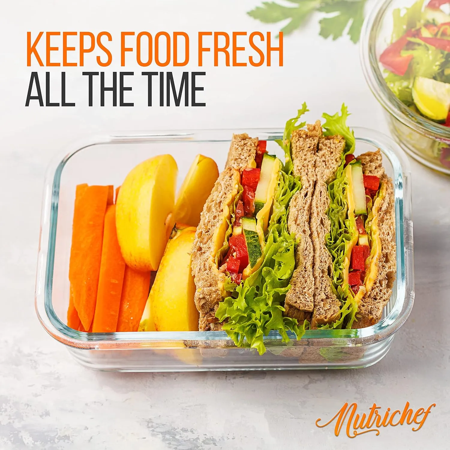 NutriChef 10-Piece Superior Glass Food Storage Containers Set (5 Containers   5 Locking Lids),Stackable Meal-prep Design, BPA-free Airtight Clear Locking lids with Vent Lids & Air Hole, Blue