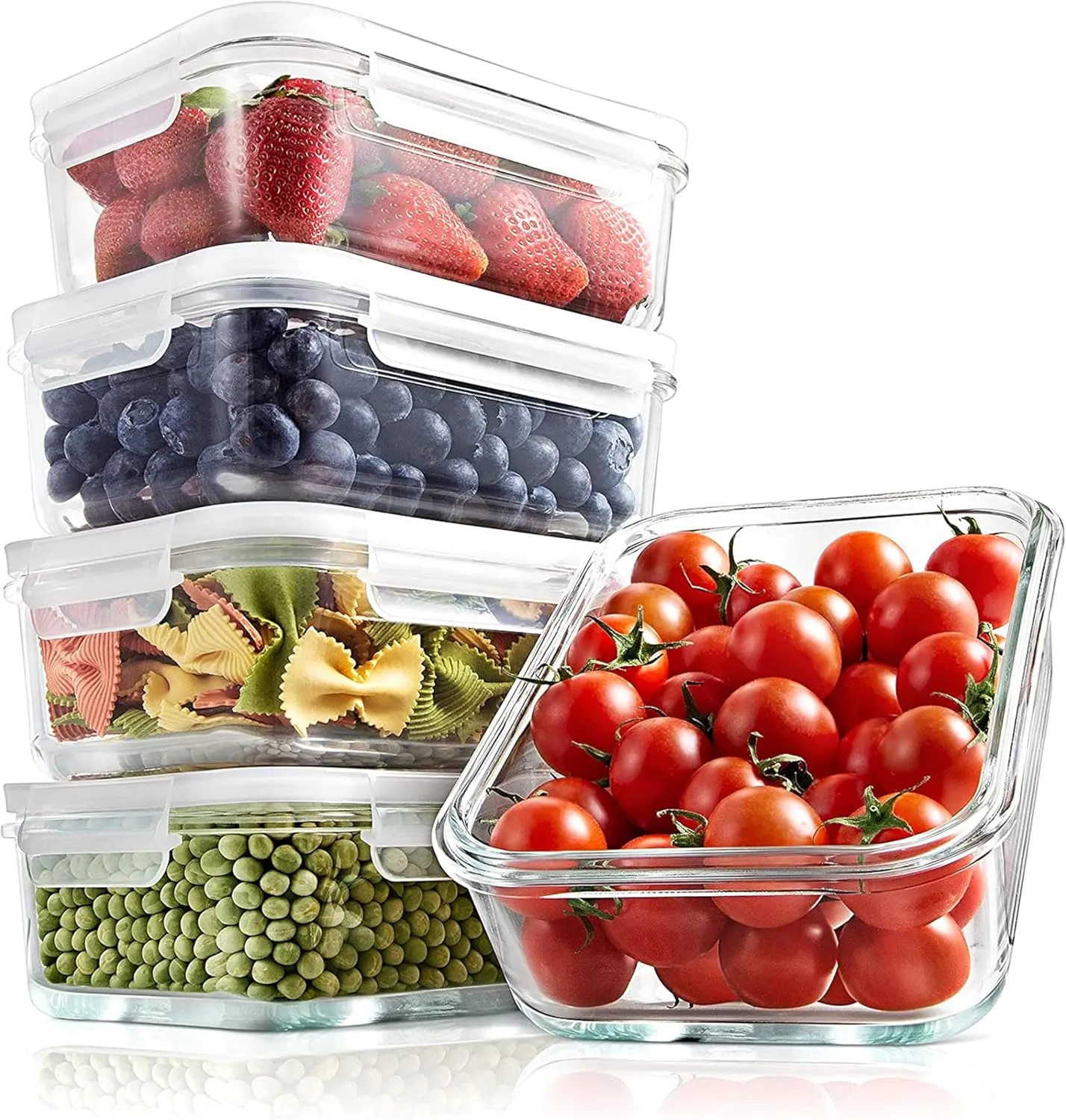 NutriChef 10-Piece Superior Glass Food Storage Containers Set (5 Containers   5 Locking Lids),Stackable Meal-prep Design, BPA-free Airtight Clear Locking lids with Vent Lids & Air Hole, NCCLX5