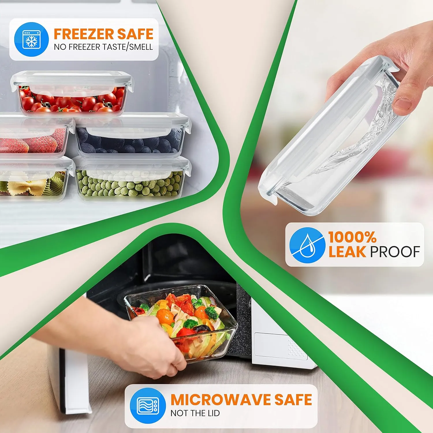 NutriChef 10-Piece Superior Glass Food Storage Containers Set (5 Containers   5 Locking Lids),Stackable Meal-prep Design, BPA-free Airtight Clear Locking lids with Vent Lids & Air Hole, NCCLX5