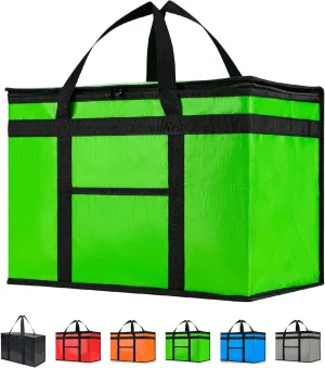 NZ home XXL Insulated Cooler Bag and Food Warmer for Delivery & Grocery Shopping with Zippered Top, Green (1 Pack)