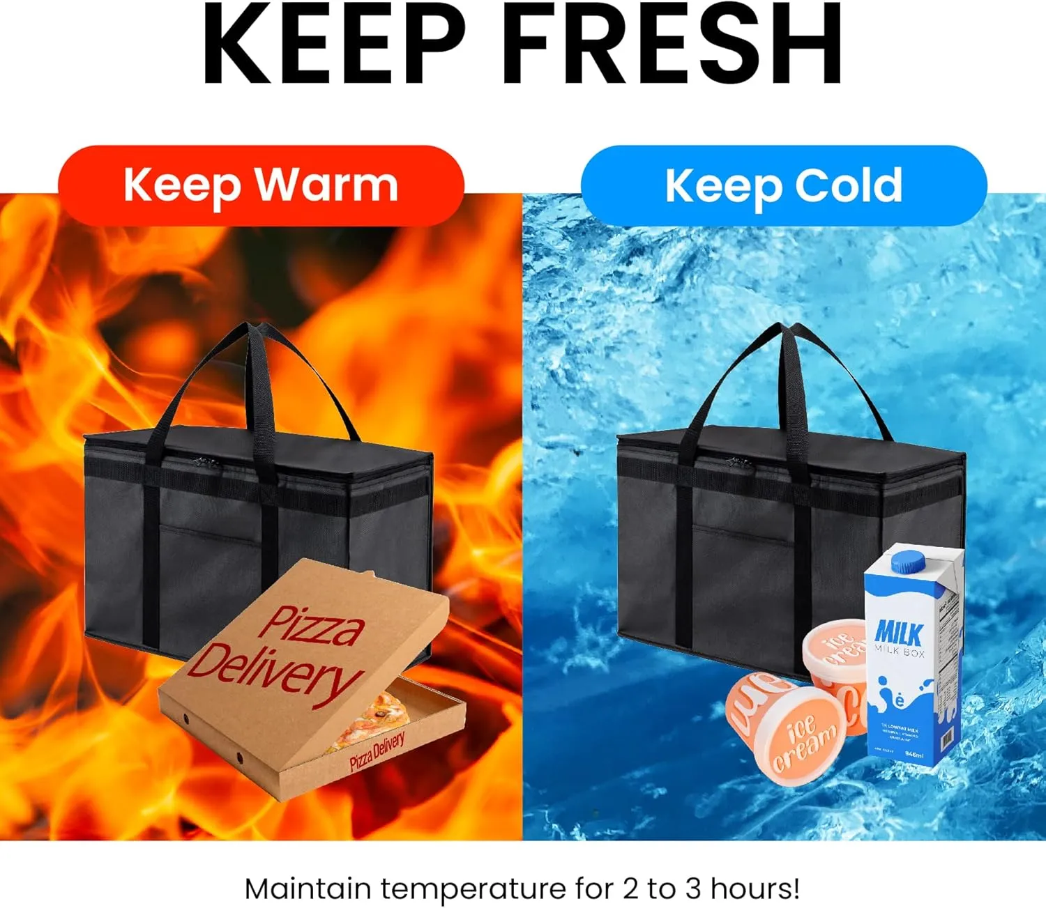 NZ home XXL Insulated Cooler Bag and Food Warmer for Delivery & Grocery Shopping with Zippered Top, Green (1 Pack)