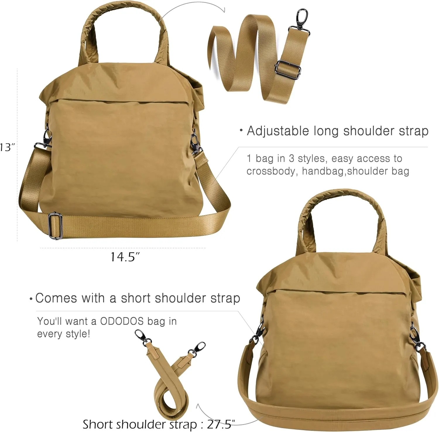 ODODOS 19L Multi Hobo Bags 2.0 with 2 Straps for Women, Totes Handbags, Crossbody Shoulder Bags