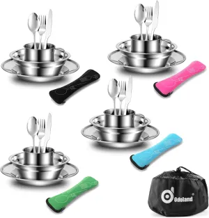 Odoland Bundle - 2 Items 29pcs Stainless Steel Camping Tableware Kit and 30 Cans Small Cooler