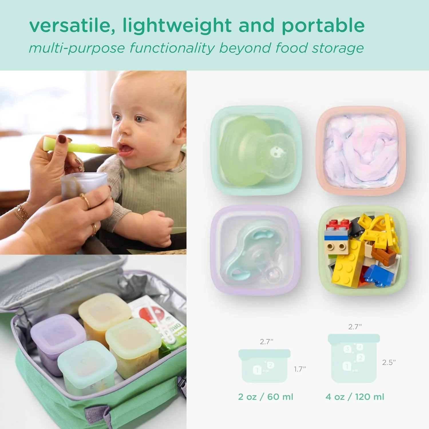 Olababy Clear Sense Silicone Storage Containers 4pk for Baby Food, Snacks, Formula, Puree, Sauce & More | Micro Plastic & BPA-Free | Daycare Essentials for Toddlers and Kids (Lemon, 2 oz / 60 ml)