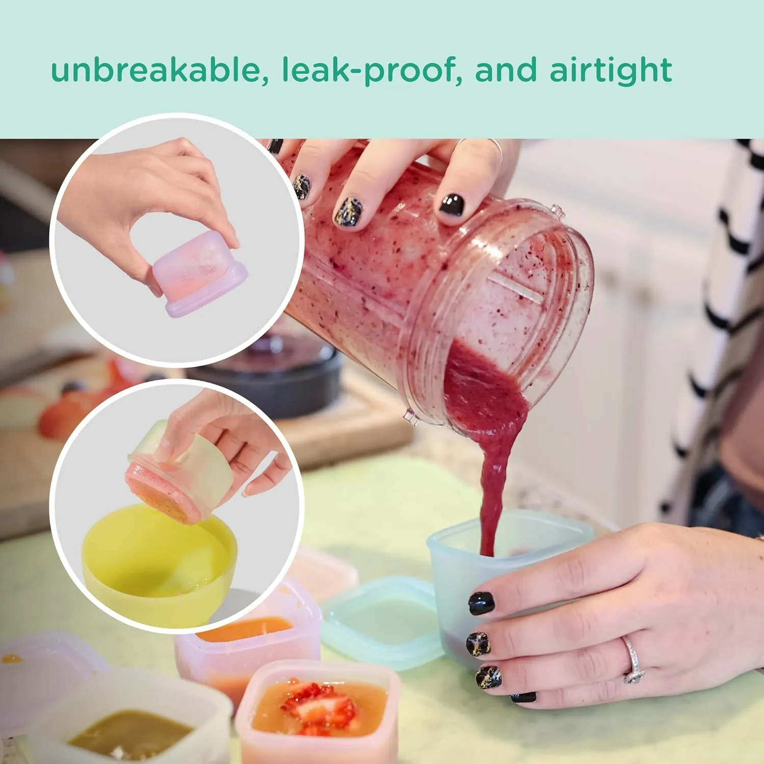 Olababy Clear Sense Silicone Storage Containers 4pk for Baby Food, Snacks, Formula, Puree, Sauce & More | Micro Plastic & BPA-Free | Daycare Essentials for Toddlers and Kids (Lemon, 2 oz / 60 ml)