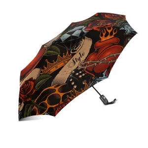 Old school tattoo pattern automatic umbrella foldable with totes