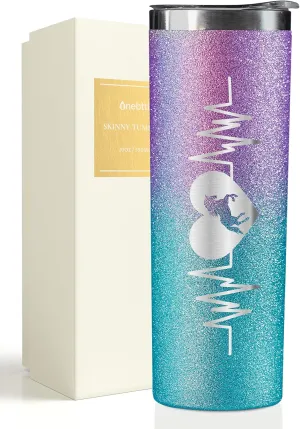 Onebttl Horse gifts for Girls, Women, Horse Lovers, Insulated Stainless Steel Water Tumbler with Lids and Straws, for Equestrian, Cowgirls on Birthday, Christmas, Violet-Blue Gradient Glitter, 20 oz