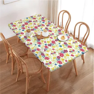 OOzie Multi Fitted Table Cover for Square Tables Shabby Chic Botany Florets Watercolor Design Protector with Elastic for Rectangle Picnic Tables, Washable Flower Fits up 5 Foot Tables