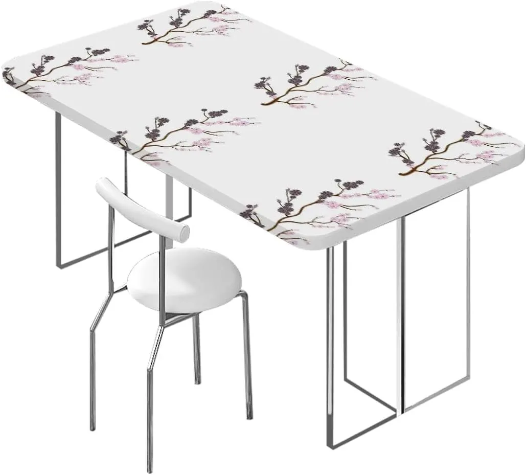 OOzie Pink Brown White Fitted Table Cover for Square Tables Blossoms Pure Simplistic Floral for Outdoor Indoor Picnic Party Rectangle Table Cloth Flower Fits up 5 Foot Tables