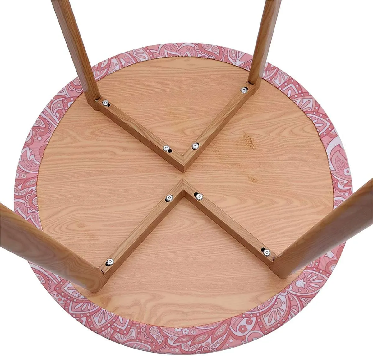 OOzie Pink Tablecloth Overlay for Round Tables Floral Design Dots Swirls Stripes Leaves Tablecloth Elastic Edged Round Waterproof Table Cloth Flower Decor Fits up 40"-44" Diameter Tables