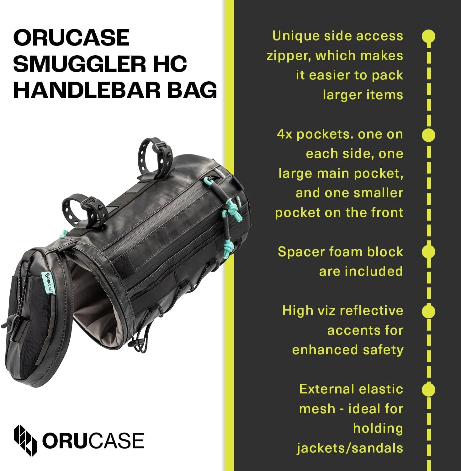 ORUCASE Smuggler HC Bike Handlebar Bag - Waterproof Bike Bags for Bicycles - Insulated Storage Bicycle Bag - Durable Front Bike Pouch - 3 L - Black