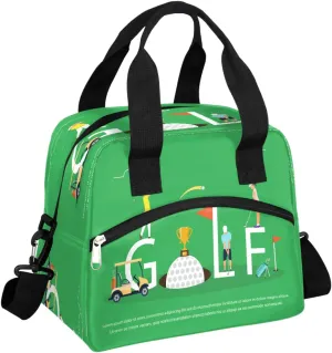 OSAM SPACE Insulated Lunch Bag, Golf Sport Ball Print Reusable Large Lunch Tote Handbag Lunch Box Meal Prep Thermal Cooler Bag with Shoulder Strap for Women Men Office Picnic