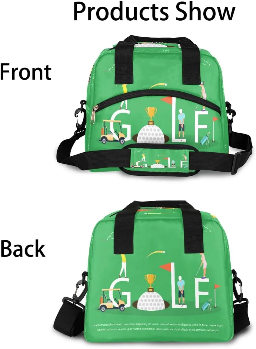 OSAM SPACE Insulated Lunch Bag, Golf Sport Ball Print Reusable Large Lunch Tote Handbag Lunch Box Meal Prep Thermal Cooler Bag with Shoulder Strap for Women Men Office Picnic
