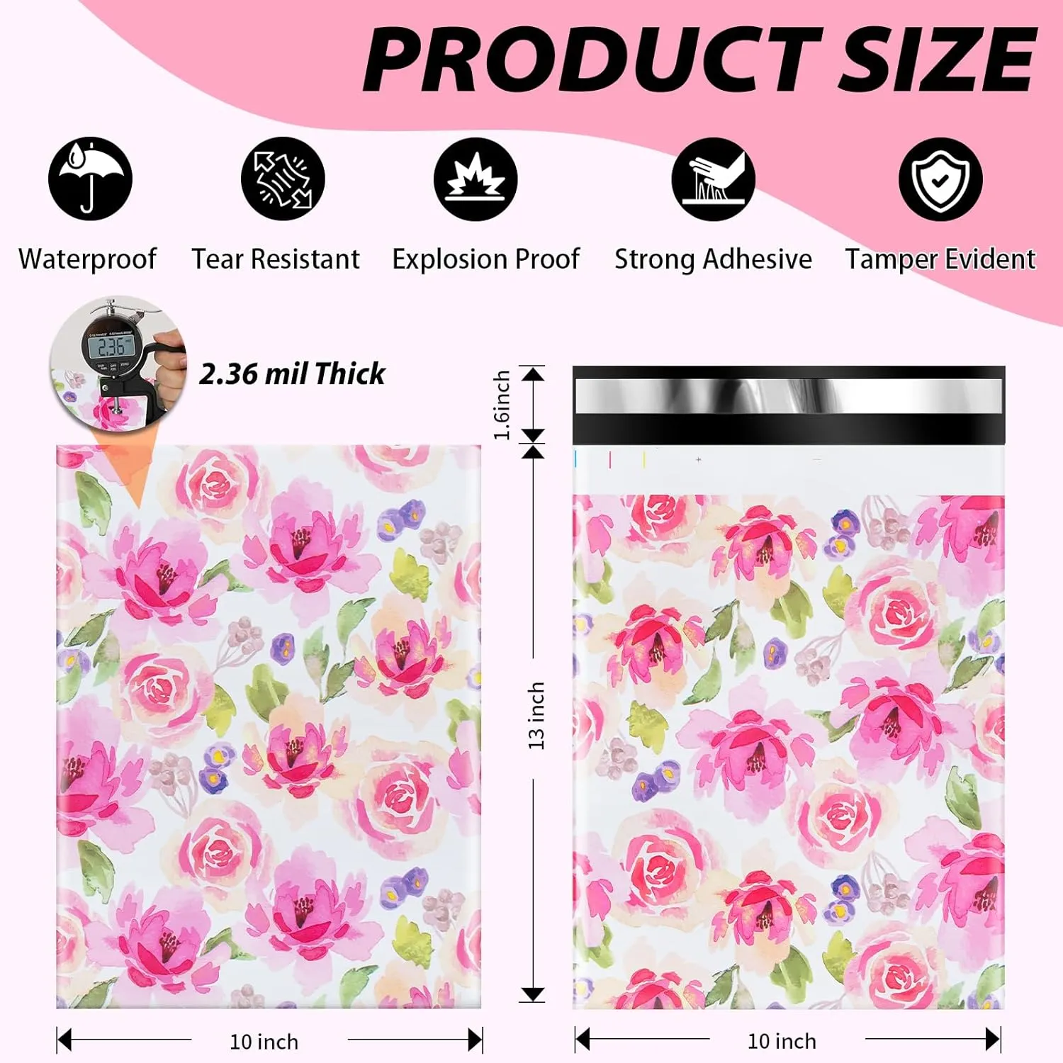 Oududianzi Valentine Flower Poly Mailer 10x13 Inch 100 PCS - Shipping Bags Poly Envelopes, Strong Thick and Self Adhesive Mailing Poly Bags - Cute Packaging Shipping Bags for Valentine's Day Gifts